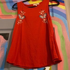 Red Embroidered Tank Top